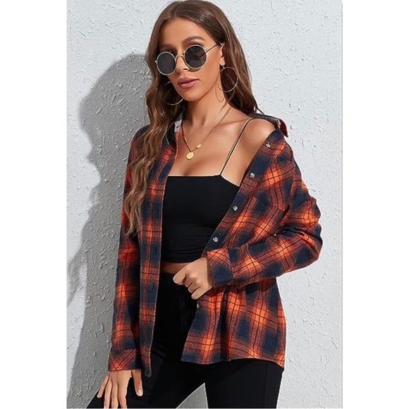 Womens | Orange & Navy Flannel Shirt | Small - Picture 2 of 9